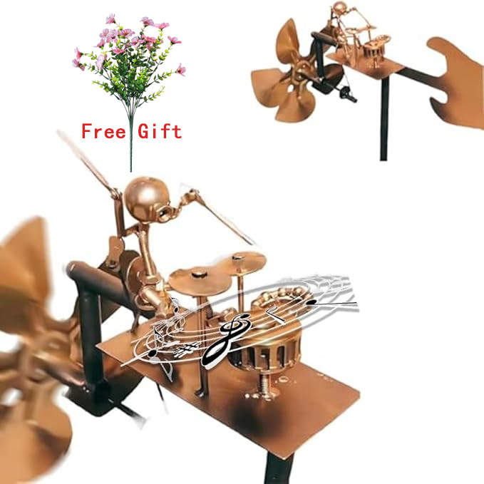 Girouette Décorative Métal Percussionniste - Tambourineur Qui Tourne Au Vent - Décoration De Jardin Originale - 32 Cm - Pour Extérieur