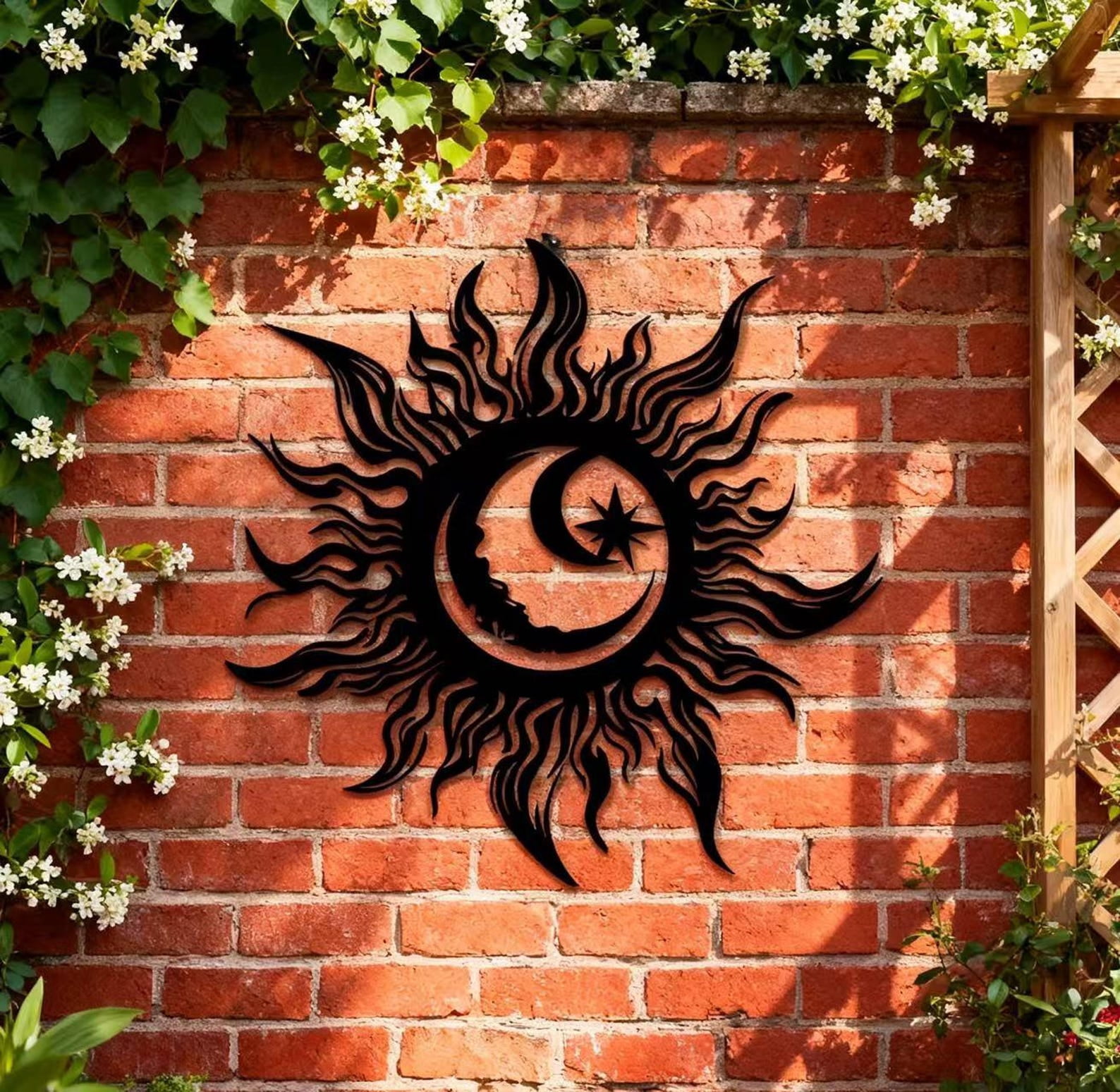 Handmade Metal Sun and Moon Wall Sculpture, Outdoor Garden Wall Decor ...