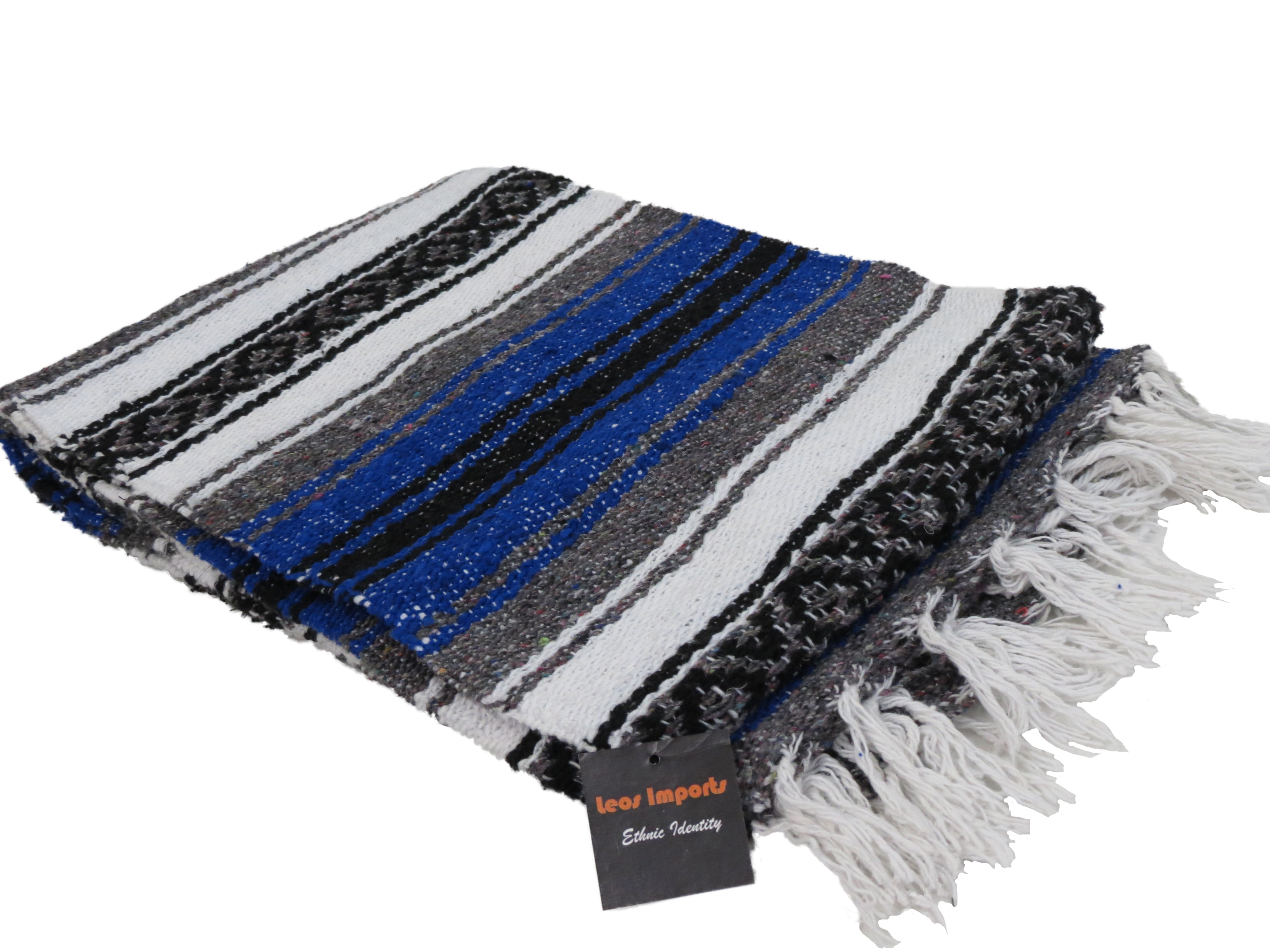 Handmade Mexican Blanket in Royal Blue Versatile Falsa Weave Design