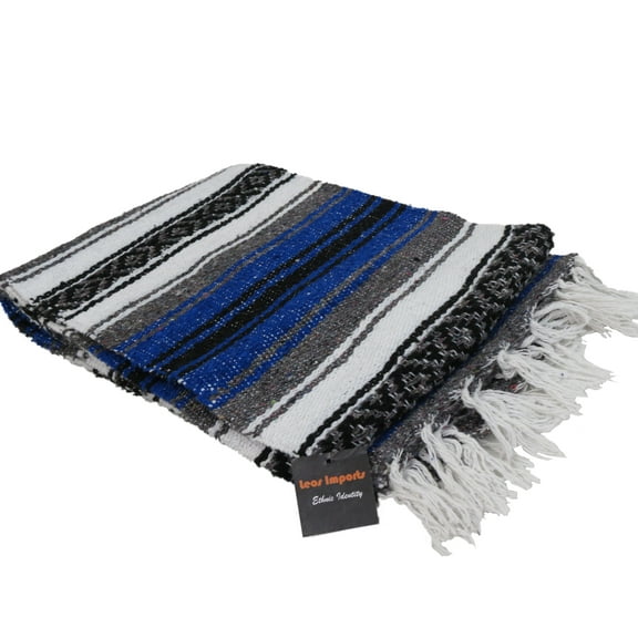 Handmade Mexican Blanket in Royal Blue | Versatile Falsa Weave Design | 72"x49" | Yoga, Decor, Picnics & More