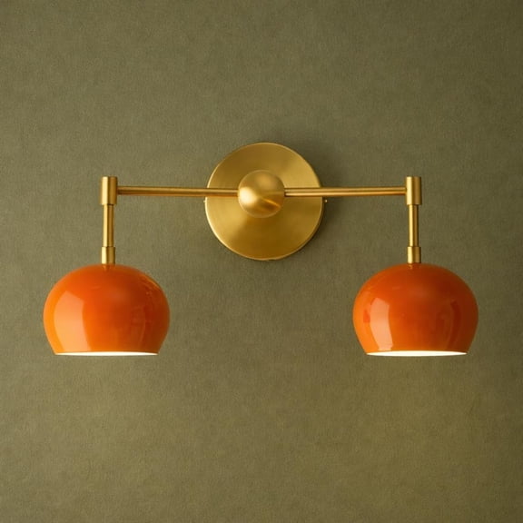 Handmade Mid-Century Modern Brass Wall Sconce: Orange Accent Light