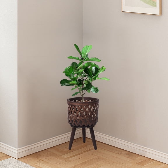Handmade Mid Century Modern Planter, Rustic Indoor Rattan Basket Flower Pot Plant Stand,Large Floor Planter Natural