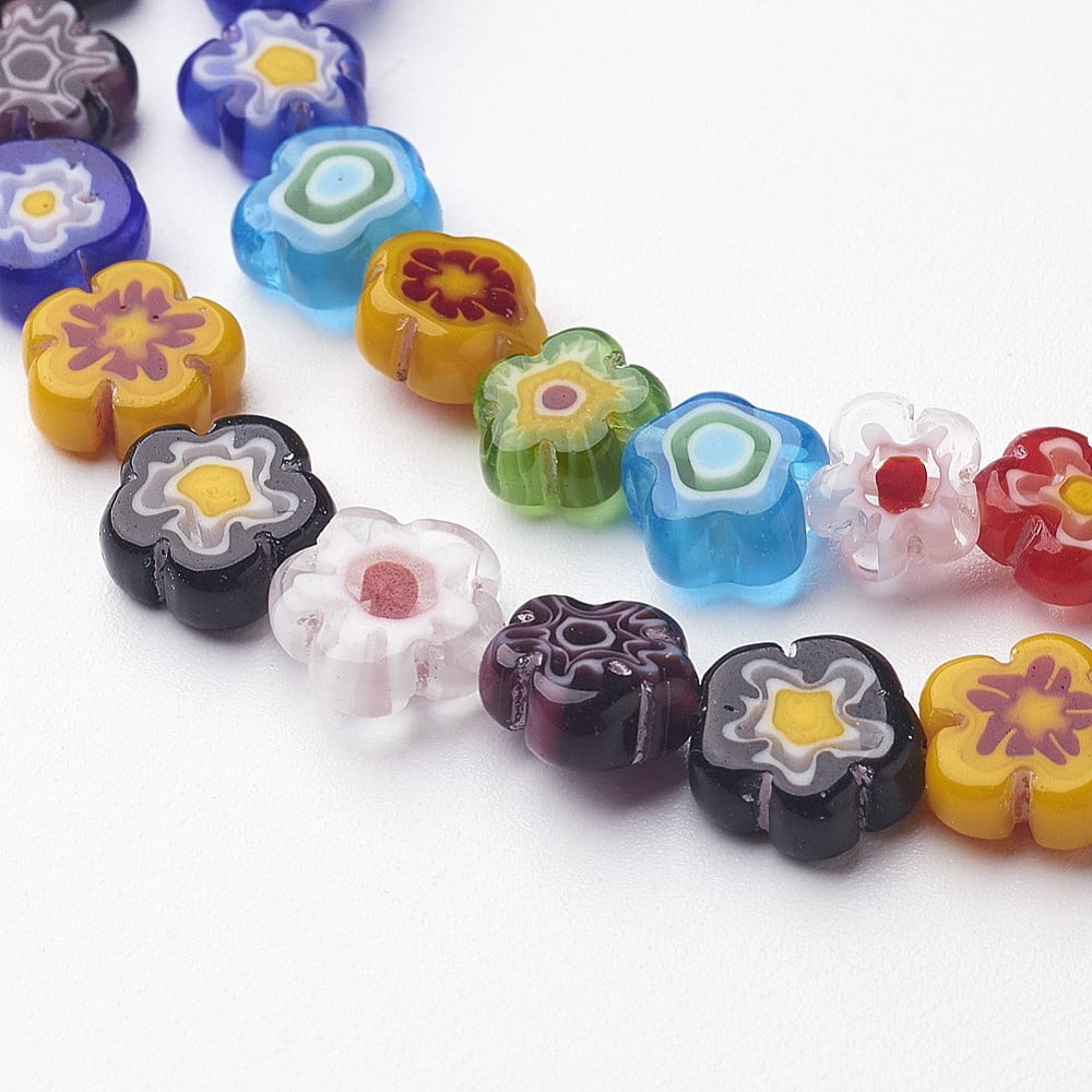 Handmade Millefiori Glass Bead Strands Flower Mixed color 8~11x3mm Hole: 1mm 50~53pcs/strand 16 inch