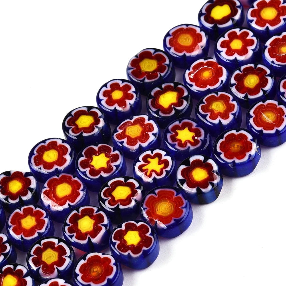 Handmade Millefiori Glass Beads Strands Flat Round Red 7.5x3.5mm Hole: 0.9mm about 52~53pcs/strand 15.83~16.10 inch(40.2~40.9cm)