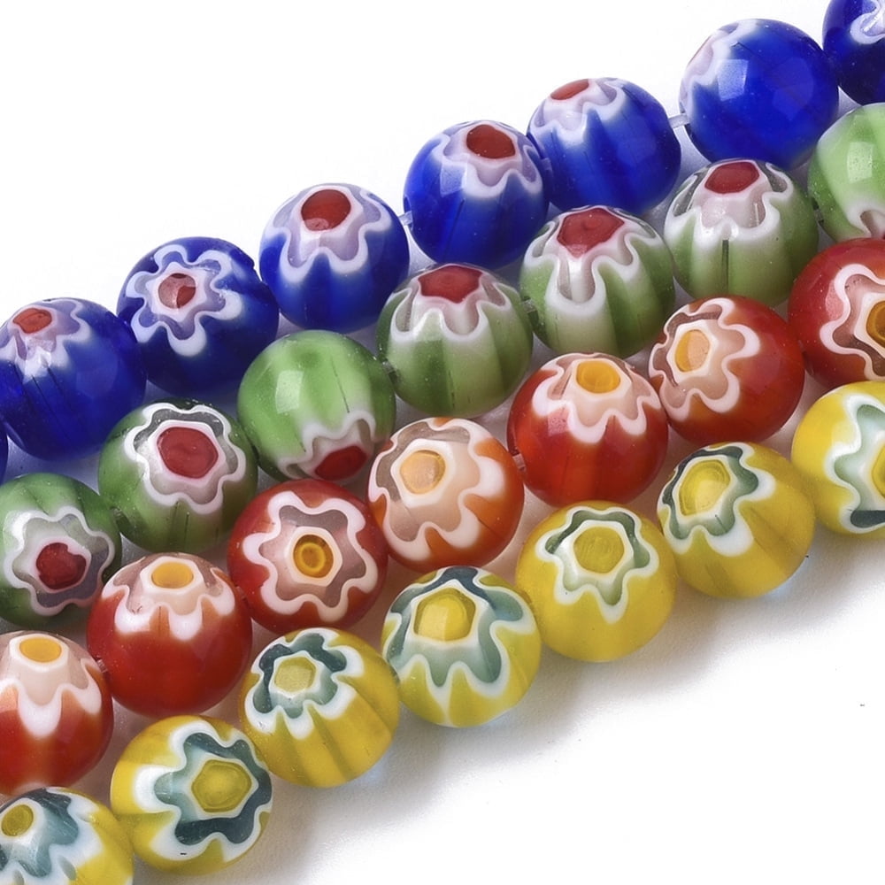 Handmade Millefiori Lampwork Beads Strands Round Mixed Color 8mm Hole: 1.2mm about 48pcs/strand 14.17 inch(36cm)