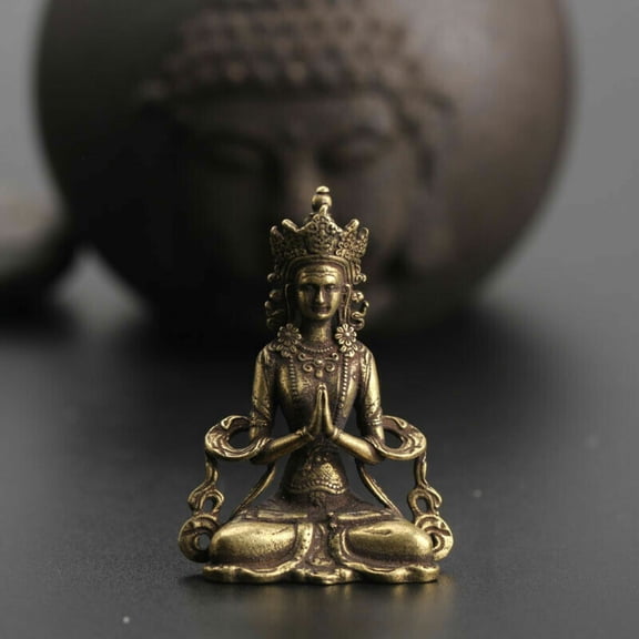 Handmade Mini Asian Brass Guanyin Statue Buddhist Altar Decor Religious Art Collectible Meditation