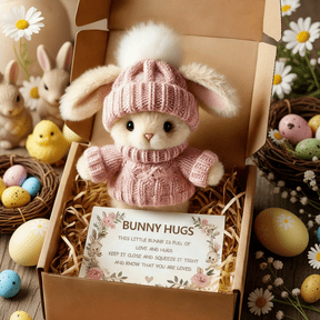 Handmade Mini Bunny Hug Cute Easter Gift,2026 New Soft Plush Rabbit MiniBunny Hugs in Box,Pocket Rabbit Toy w/Inspirational Card,Emotional Motivational BunnyDecor,Easter Basket Bunny Stuffer