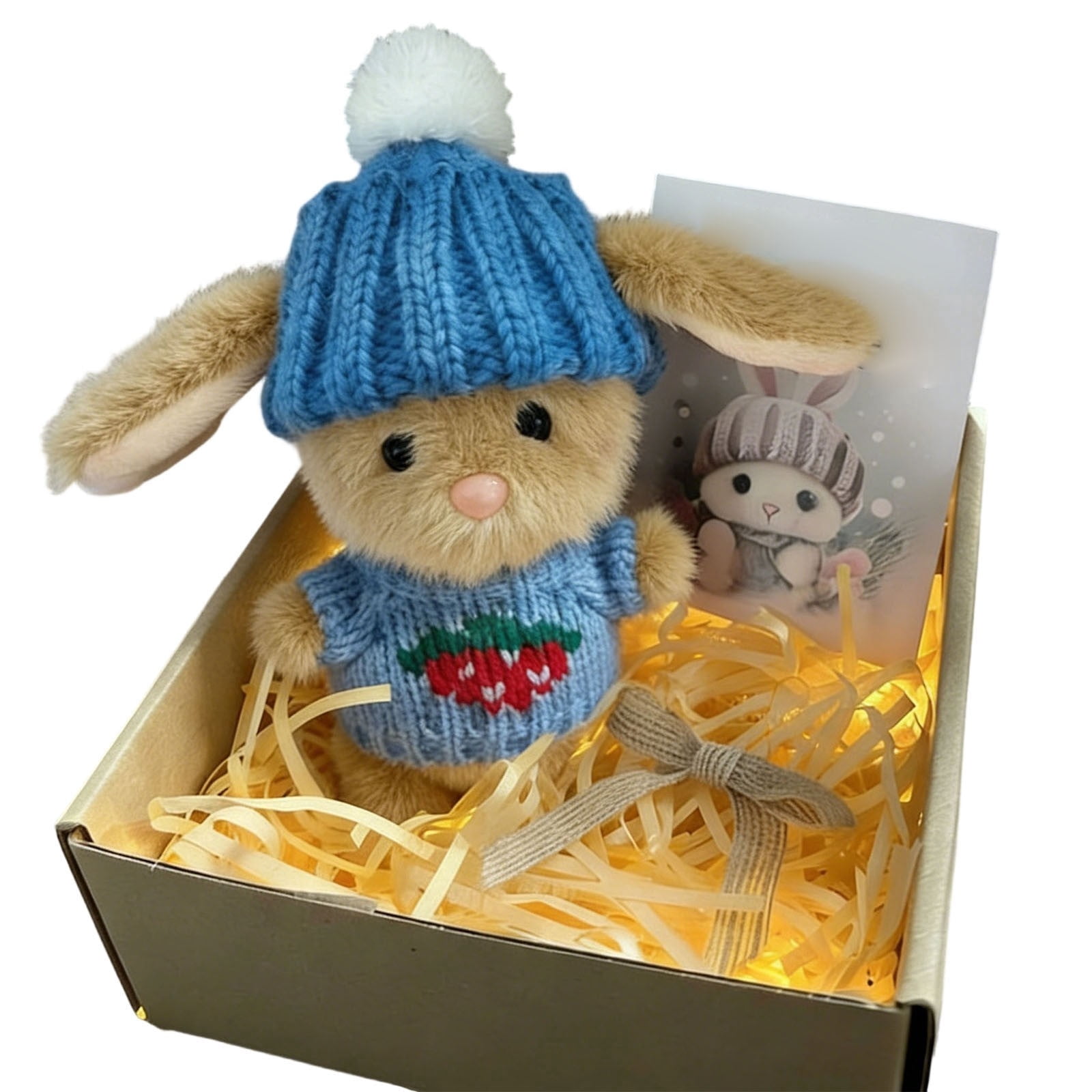 Handmade Mini Bunny Hug Cute Easter Gift with Card, 2026 New Soft Plush Rabbit Mini Bunny Hugs in Box, Easter Basket Bunny Stuffer, Easters Basket Essentials Gifts