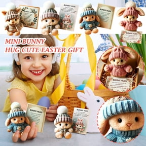 Handmade Mini Bunny Hug Cute Easter Gift with Card, 2026 New Soft Plush Rabbit Mini Bunny Hugs in Box, Easter Basket Bunny Stuffer, Easters Basket Essentials Gifts (Pink)