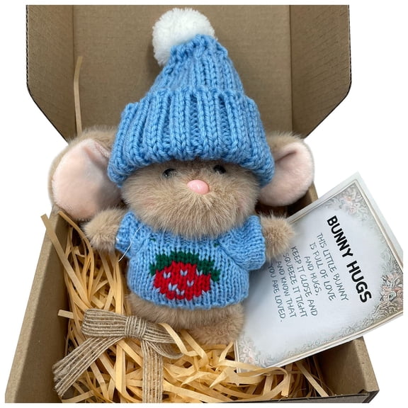 Handmade Mini Bunny Hug Cute Easter Gift with Card, 2026 New Soft Plush Rabbit Mini Bunny Hugs in Box, Easter Basket Bunny Stuffer Women Men for Mother's Day, Valentine's Day, Birthday