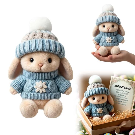 Handmade Mini Bunny Hug Cute Easter Gift with Card, 2026 Upgraded Soft Plush Rabbit Mini Bunny Hugs in Box, Cute Bunny Hug Gift Box Soft Floppy Plush Rabbit Stuffed Decor