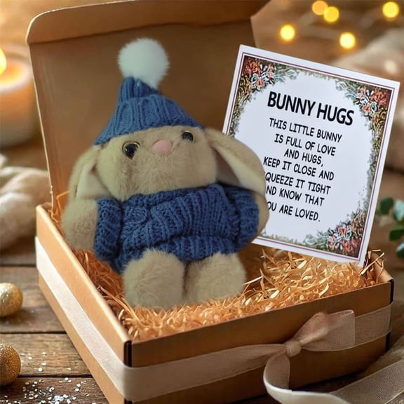 Handmade Mini Bunny Hug Cute Easter Gift with Card, Soft Plush Rabbit Mini Bunny Hugs in Box,Easter Basket Bunny Stuffer Women Men for Easters Gifts,Mother's Day,Birthday (C)