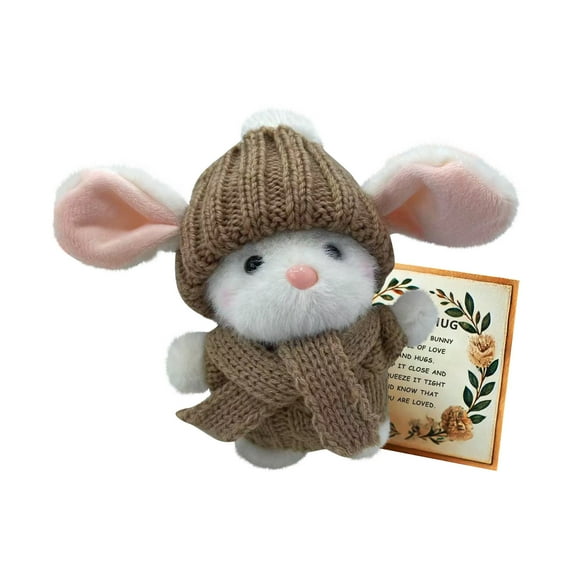 Handmade Mini Bunny Hug Cute Easter Gift with Card, Soft Plush Rabbit Mini Bunny Hugs in Box Easter Basket Bunny Stuffer Women Men for Inspirational Easters Gifts