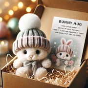 Handmade Mini Bunny Hug Cute Easter Gift - A Little Bundle of Love & Comfort,Mini Rabbit Positive Plush Animals, Inspirational Easter Gifts for Women Men, Emotional Motivational Bunny Decor