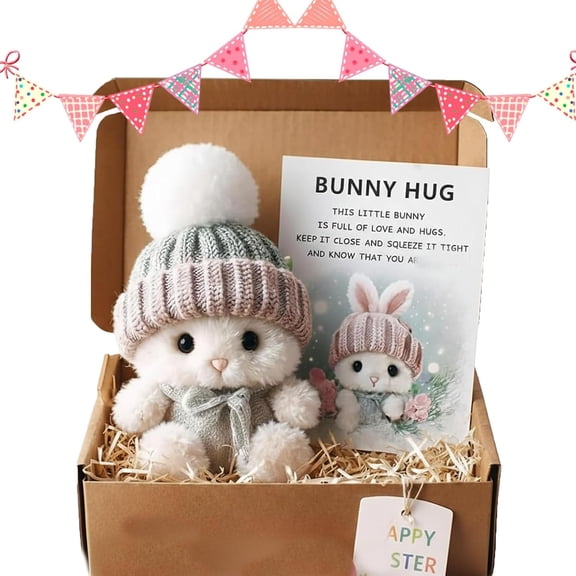 Handmade Mini Bunny Hug Cute Easter Gift, Mini Bunny Hug Cute Easter Gift, Mini Plush Rabbit in Box with Card, for Easter Basket Stuffers, Plush Rabbit in Box, Comfort Giftfor Friends Family (#A)