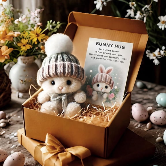 Handmade Mini Bunny Hug Cute Easter Gift, Soft Floppytiny Easter Bunnies, A Little Bundle of Love & Comfort, Stuffed Animals Bunny Doll with Inspirational Card (Gray)