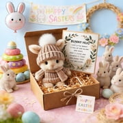 Handmade Mini Bunny Hug Cute Easter Gift, Tiny Easter Bunny Decor, Stuffed Plush Bunnies Figurine in a Box, Emotional Support Pocket Rabbit Positive Plush Animals with Inspirational CardKhaki