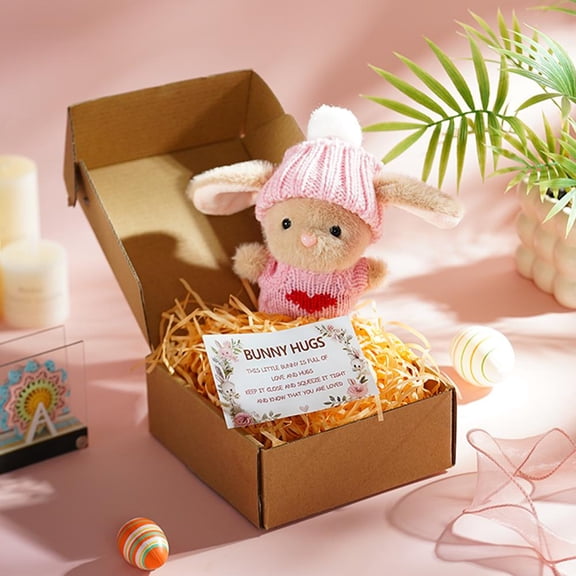 Handmade Mini Bunny Hug with Card, Soft Plush Rabbit Mini Bunny Hugs in Box for Mother's Day, Valentine's Day, Birthday