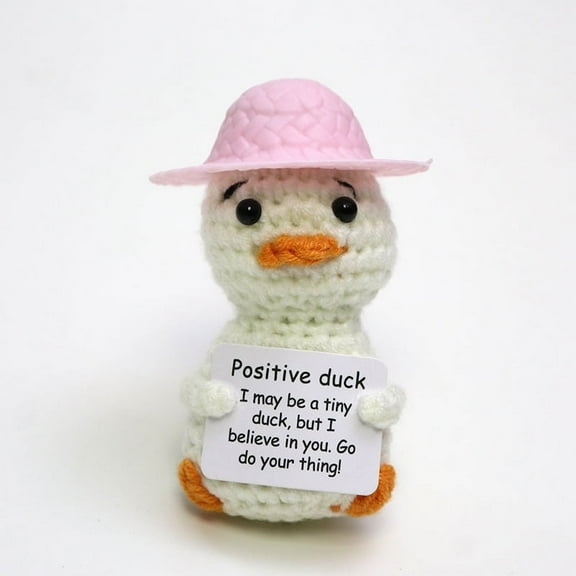 Handmade Mini Funny Positive Lucky Duck,Knitted Wool Doll with Positive Card for Cheer Up Gifts and Party Decorations, Cute Wool Positive Potato Crochet Doll for Birthday Gifts
