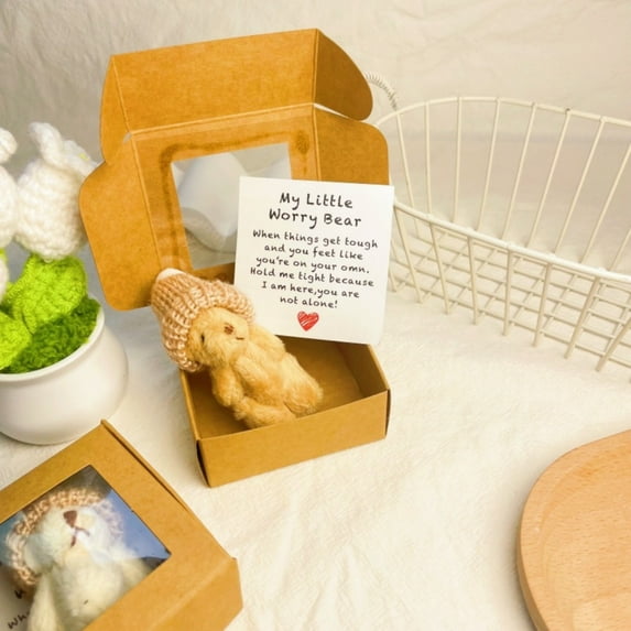 Handmade Mini Plush Teddy Bear In Box, Includes Inspirational Message Card With Positive Encouraging Text, Thoughtful Keepsake Gift For Friends Or Lovers