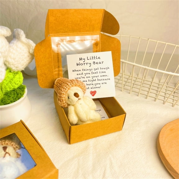 Handmade Mini Plush Teddy Bear in Box, My Little Worry Bears, Soft Handmade Teddy Keepsake with Emotional Uplifting Support Card