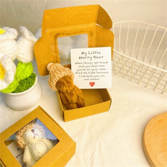 Handmade Mini Plush Teddy Bear in Box, My Little Worry Bears, Soft Handmade Teddy Keepsake with Emotional Uplifting Support Card