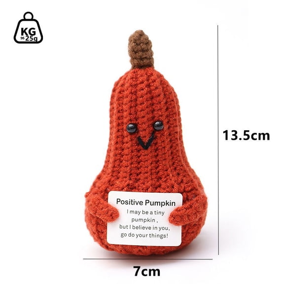 Handmade Mini Positive Pumpkin, Creative Wool Pocket Knitted Pumpkin Toy Doll with Encouragement Card Cute Crochet Potato Tiny Positive Emotional for Birthday Gift