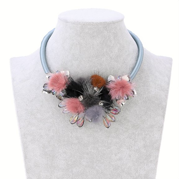 Handmade Mink Brown & Burgundy Red w/ Aurora Borealis Crystal Flower Collar Necklace For Women by Isabella Jewelry