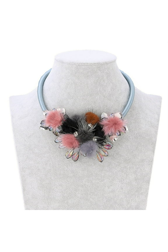Handmade Mink Brown & Burgundy Red w/ Aurora Borealis Crystal Flower Collar Necklace For Women by Isabella Jewelry