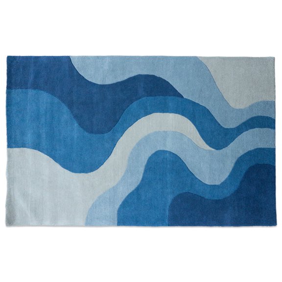 Handmade Modern Area Rug Featuring Blue Wave Pattern | Contemporary Living Room Carpet - Made in India