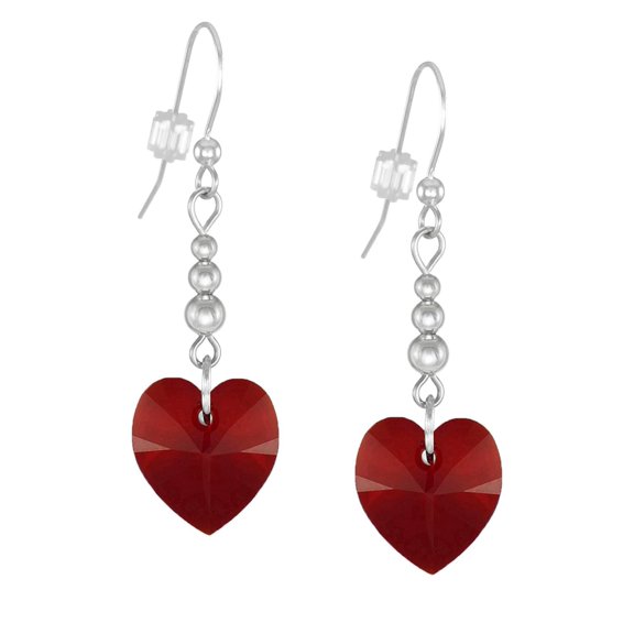 Handmade Modern Austrian Crystal Red Heart Beaded Earrings – Sterling Silver Earwires