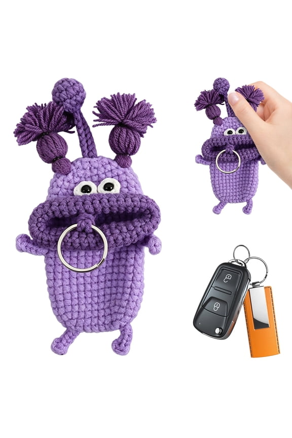 Handmade Monster Key Pouch, Crochet Key Cover, Funny Keychain Case, Pull Type Keys Bag, Novelty Key Fob Holder, Knitted Key Organizer Pouch for Car Keys House Keys Keychain Storage, Dark Purple