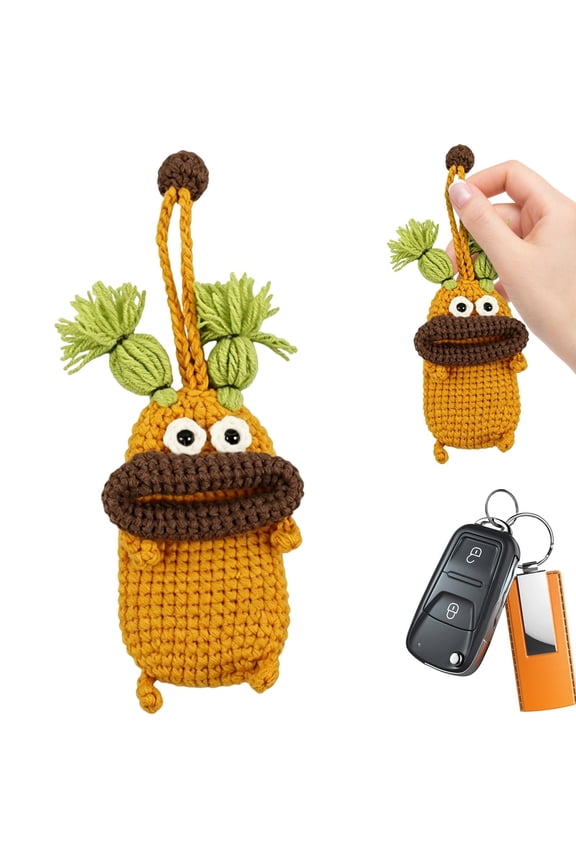 Handmade Monster Key Pouch, Crochet Key Cover, Funny Keychain Case, Pull Type Keys Bag, Novelty Key Fob Holder, Knitted Key Organizer Pouch for Car Keys House Keys Keychain Storage, Yellow