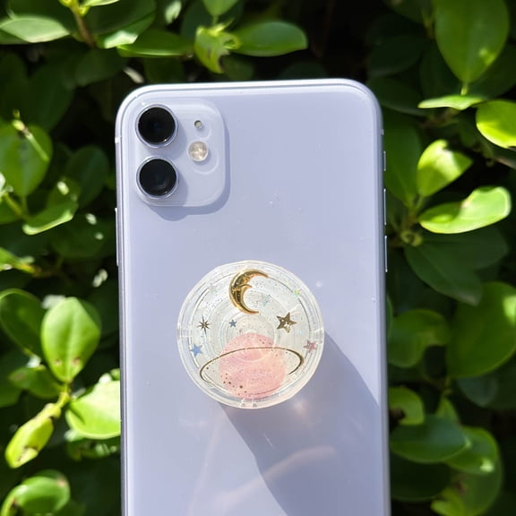 Handmade Moon Space Phone Grip Holder, Star Phone Grip, Silver Foil Phone Grip, Phone Charm, Phone Stand, Phone Base, Cute Phone Accessories