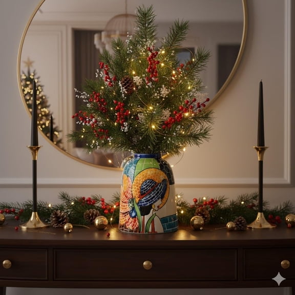 Handmade Mosaic Ceramic Vase Lady Design 20 cm (7.9 in) Home Dcor Mosaic Collection Bat Trang Vietnam$$Home Decor, Kitchen, & Other