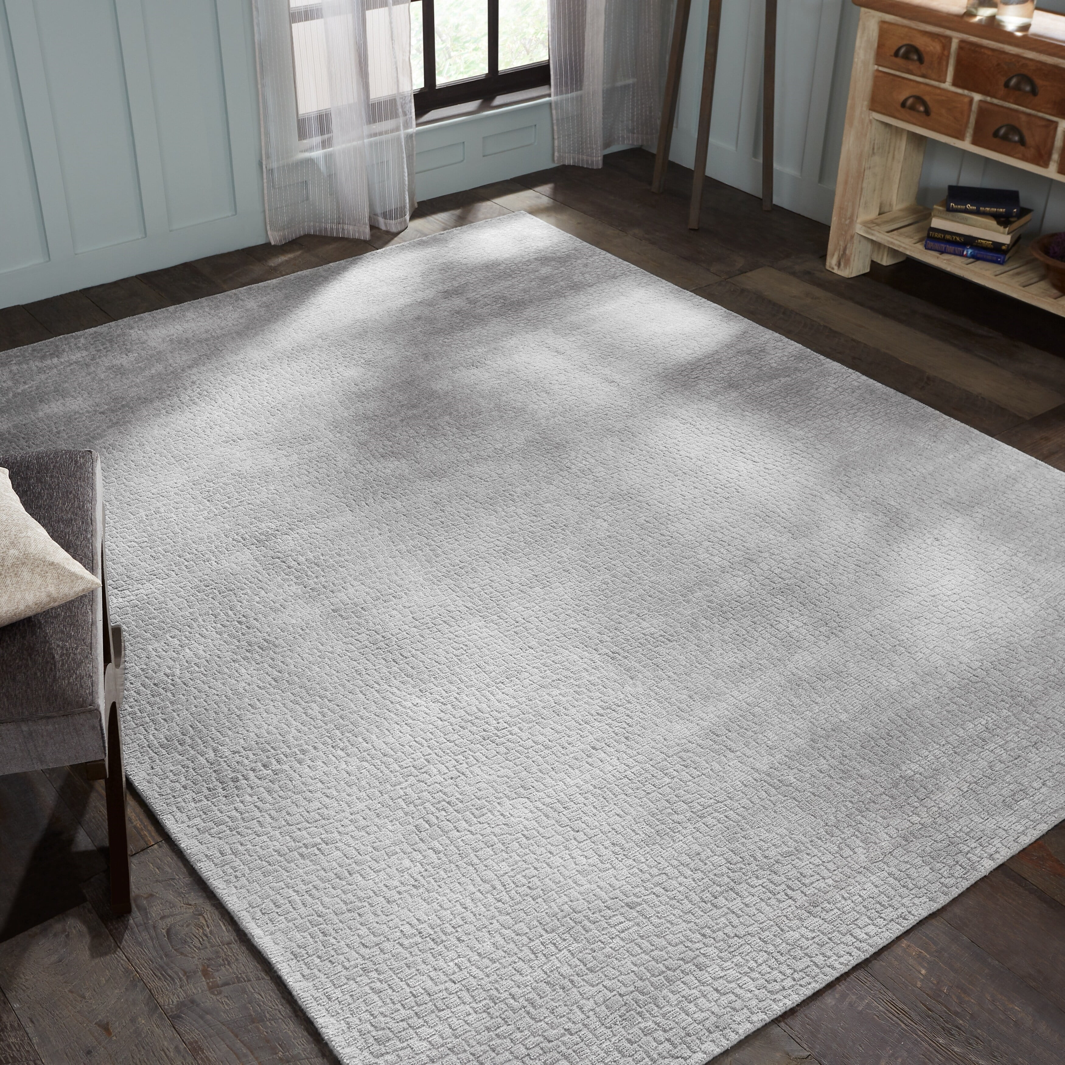 Handmade Renzo 9' x 12' Solid Gray Wool-Viscose Blend Area Rug