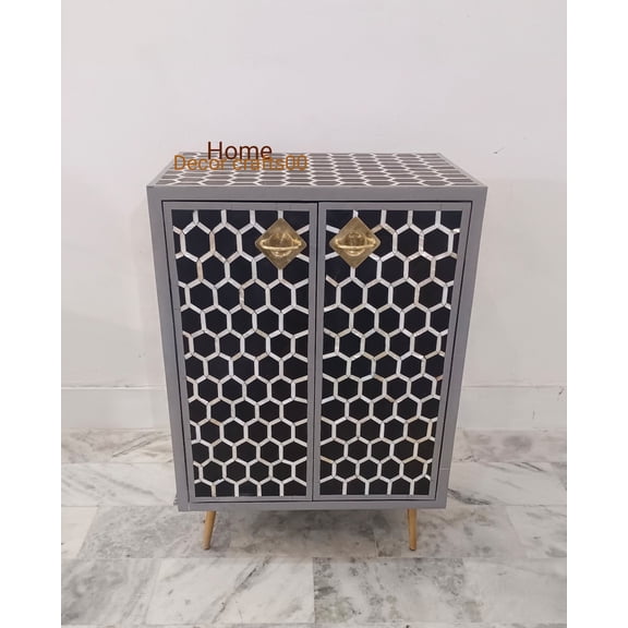 Handmade Mother of Pearl Inlay Cabinet: 2-Door MOP Storage