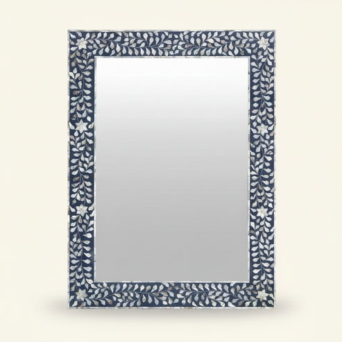 Handmade Mother of Pearl Inlay Wall Mirror, Decorative Wooden Mirror Frame for Bathroom Entryway Hallway and Living Room Home Dcor- 36x24 IN, Blue