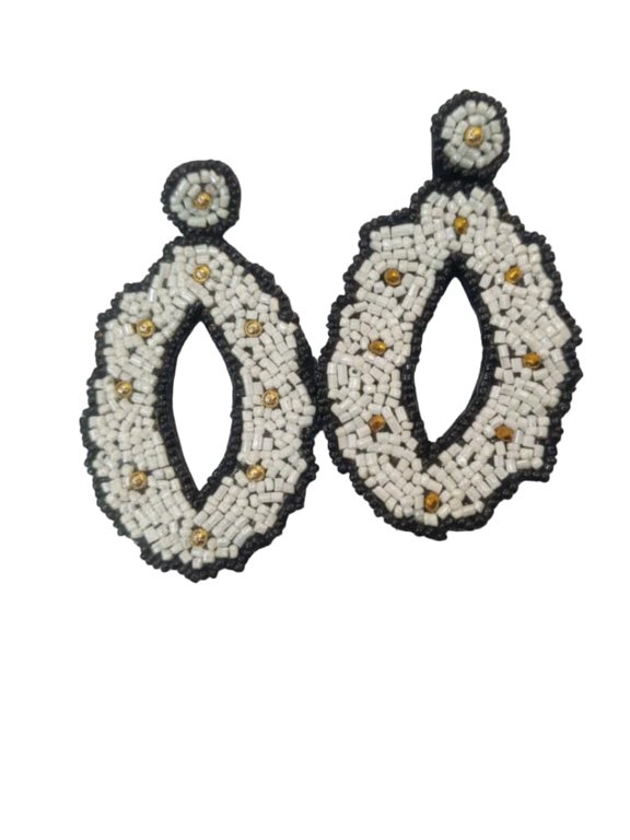 QRIXLOOM Handmade Moti Beaded Earrings for Women Black White Pearl Statement Dangle Earrings Lightweight Fashion Jewelry