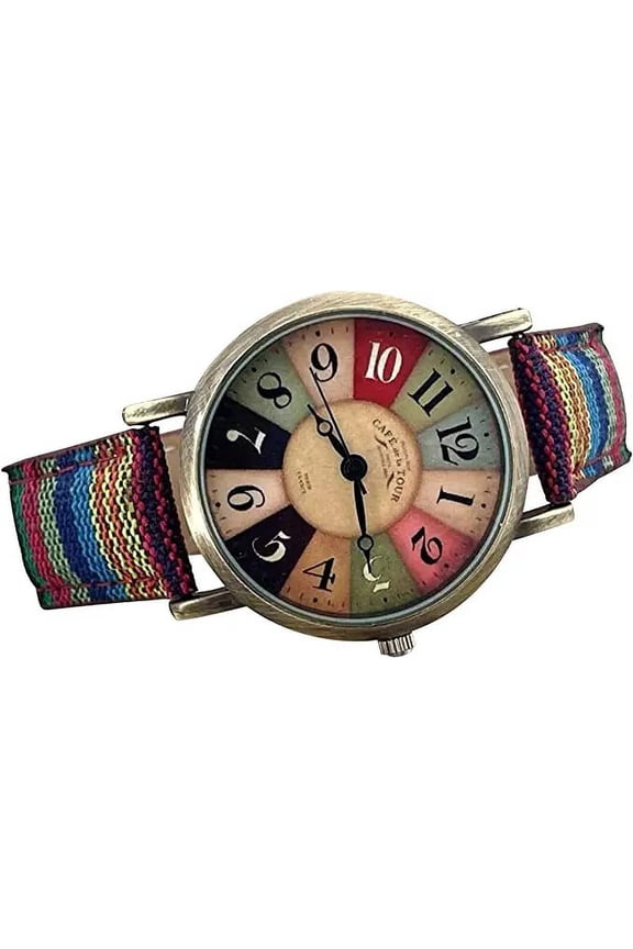 Handmade Multi Color Rainbow Pattern, Quirky Boho Hippie Watch, Wonderful Watches Gift for Women, PU Leather Woven Strap (Pink)