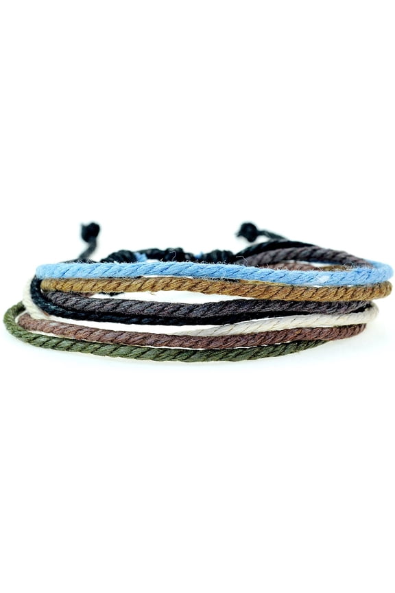 Handmade Multi Strand Hemp Cord Surfer Adjustable Bracelet - Blue Yellow Brown Black White and Green Colors L060