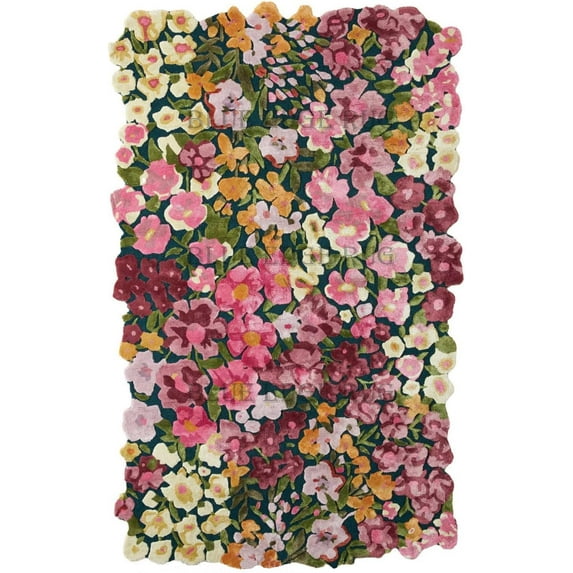 Handmade Multicolor Irregular Area Rug, 100% Imported Blended Wool, Floral Rug