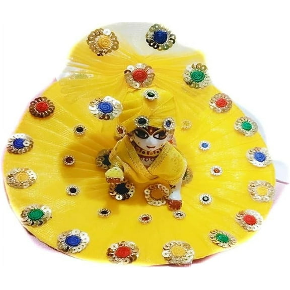 Handmade Multicolor Ladoo Gopal Dress with Designer Net Fabric and Satin Made Traditional Indian Gift for Krishna ji Janmashtmi Decor