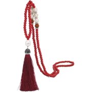 AWAREISN Handmade Multicolor Long Tassel Fringe Pendant Necklace Turquoise Pearl Crystal Mala Beads Necklace for Women Ethnic Boho Prayer Jewelry