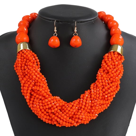 Handmade Multitier Beaded Jewelry Set Sturdy Necklace and Drop Earrings Festival Wear Accessories