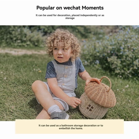Handmade Mushroom Basket Bag Rattan Woven Baskets Straw Storage Box Vacation Picnic Basket Kid Toy Storage Basket
