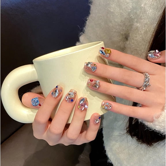 Handmade Nail Art Wearing Nail Fake Nail Patch Nail Art Patch Finished ins Jewel Little Monkey Color Diamond Nail Art