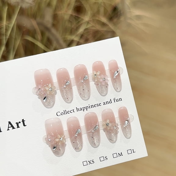 Handmade Nail Premium Sense Pink Spring Flower Nail Patch Blush Nail Fresh Fake Nail Patch