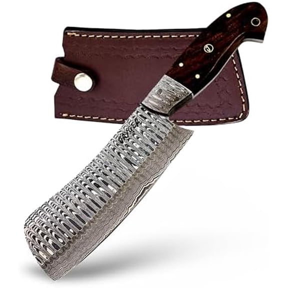 Handmade Nakiri Chef Knife 9.4" | Damascus Steel Full Tang Blade 5.5" | Rose Wood Handle & Leather Sheath | Sharp Japanese Chef Knife for Cooking, Chopping & Kitchen Use$$Home Decor, Kitchen, & Other