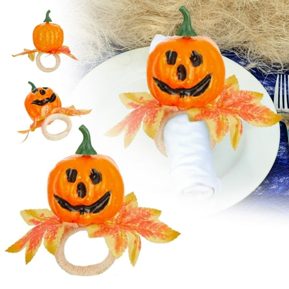 Handmade Napkin Rings Set of 3 Spooky Serviette Buckle Party Supplies for Halloween Dinning Halloween Napkin Rings Sets Fall Banquet, Holiday, Dinner Party - Orange
